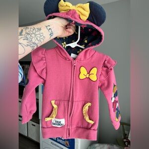 Disney Toddler Girls Minnie Mouse Hooded Ear Zip Up Hoodie Size 3T GUC